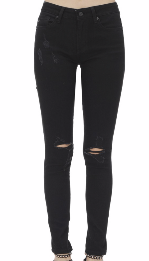 Mid Rise Distressed Black Denim