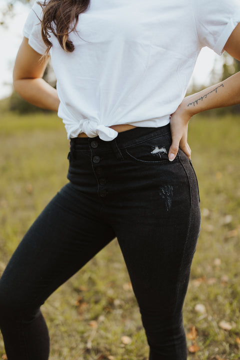 High Rise Hem Detailed Super Skinny