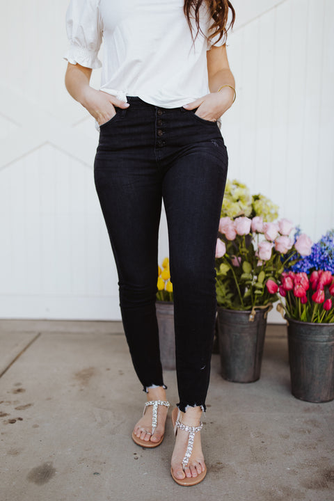 High Rise Hem Detailed Super Skinny
